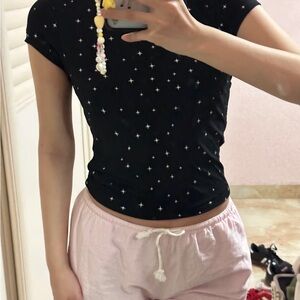 Skims Soft Lounge Baby Tee Onyx Sparkle XS